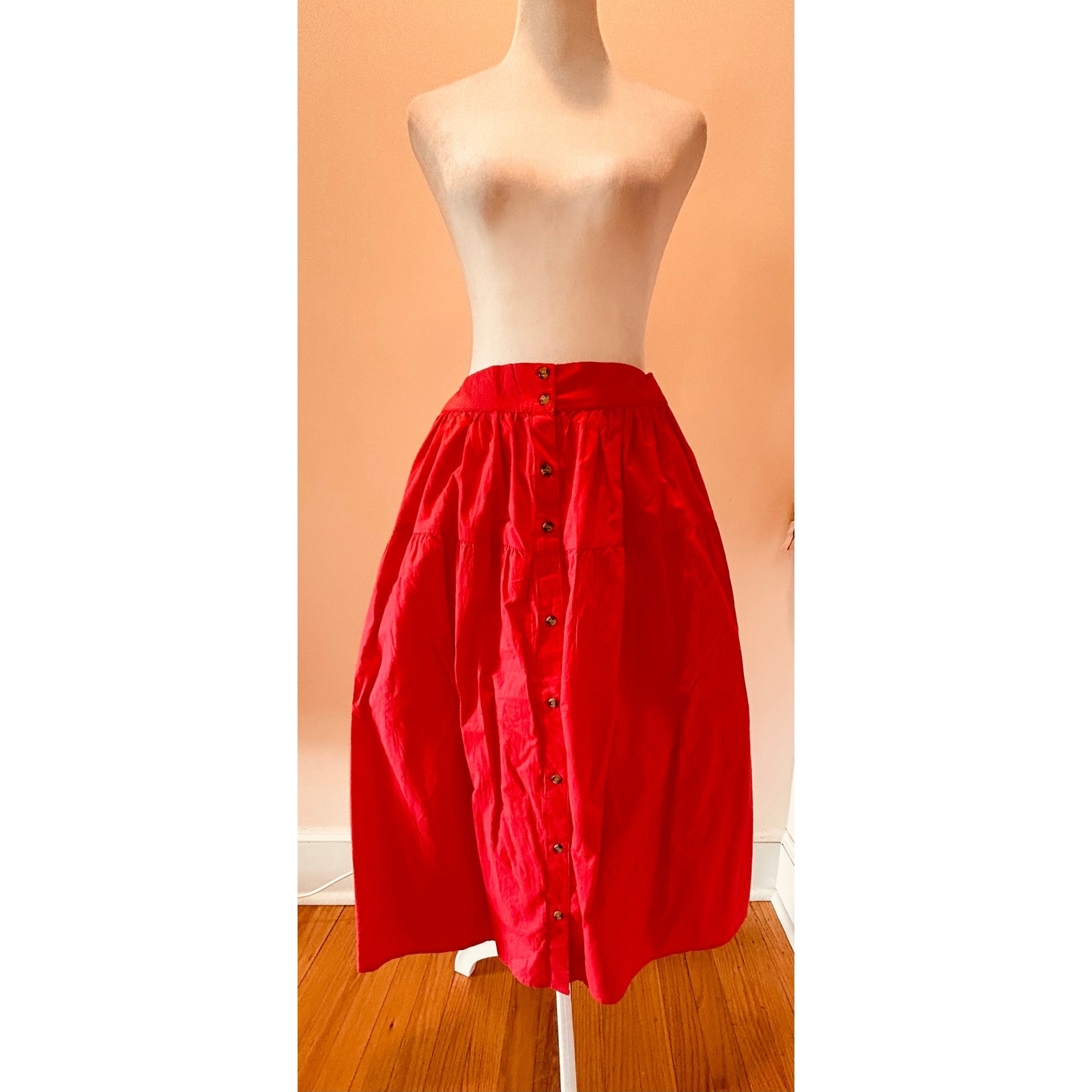 Nwt Sim & Sam Dark Pink Tiered Button Front Midi Skirt Elastic Waist Xs Flirty